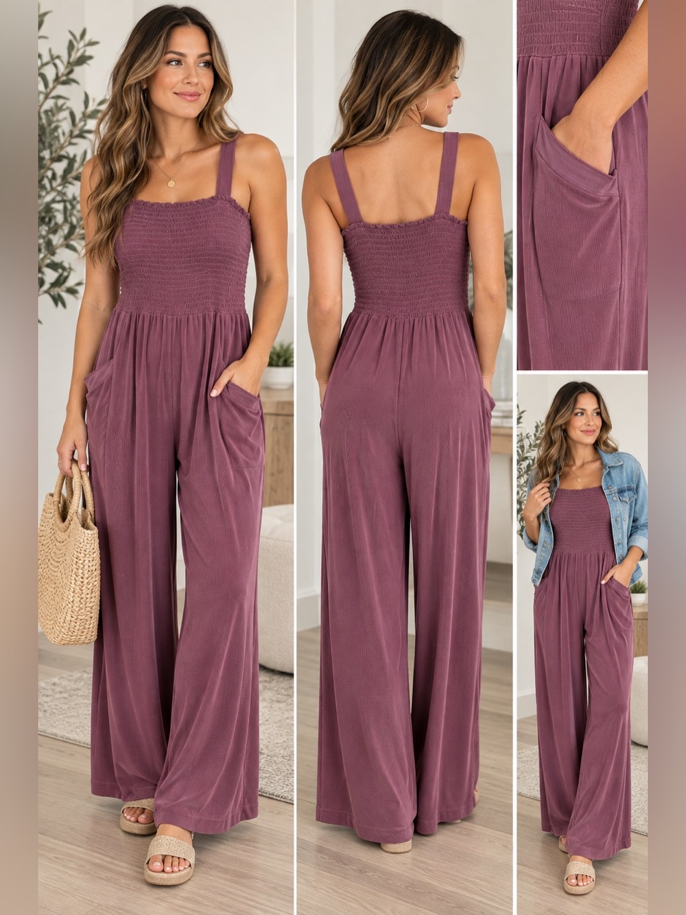 Saturday Sunday Javiera Jumpsuit
Womens Small Plum Purple Smocked
Wide Leg